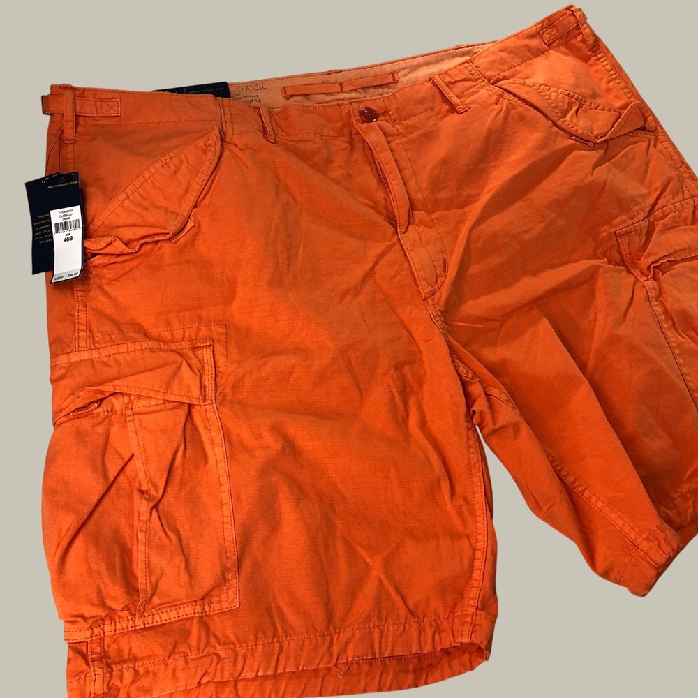 NEW Polo Ralph Lauren Cargo Shorts Men 46 Big Orange Classic Fit Ripstop Utility